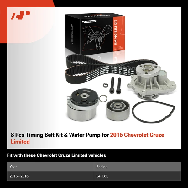 8 Pcs Timing Belt Kit & Water Pump for 2016 Chevrolet Cruze Limited
