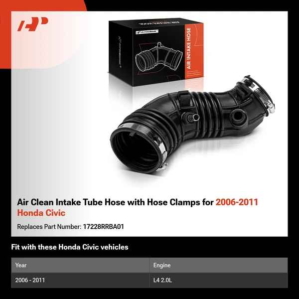 Air Clean Intake Tube Hose with Hose Clamps for 2006-2011 Honda Civic