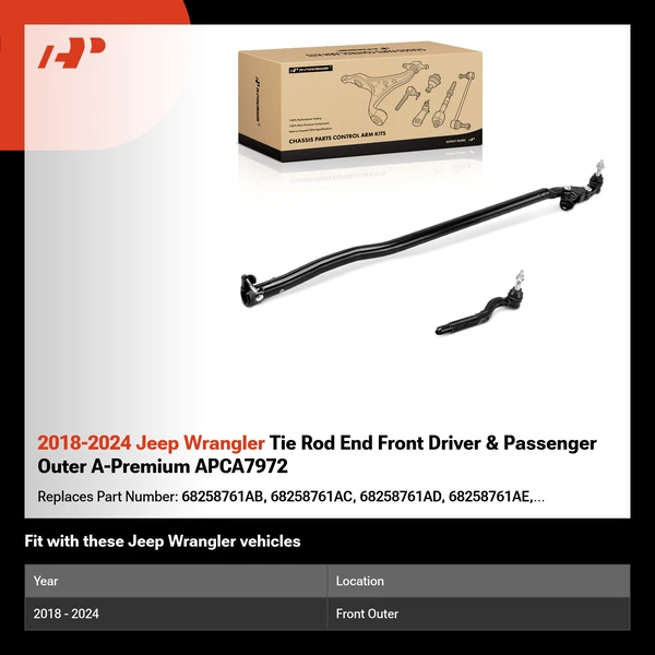 2018-2024 Jeep Wrangler Tie Rod End Front Driver & Passenger Outer A-Premium APCA7972