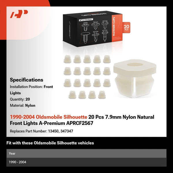 1990-2004 Oldsmobile Silhouette 20 Pcs 7.9mm Nylon Natural Front Lights A-Premium APRCF2567