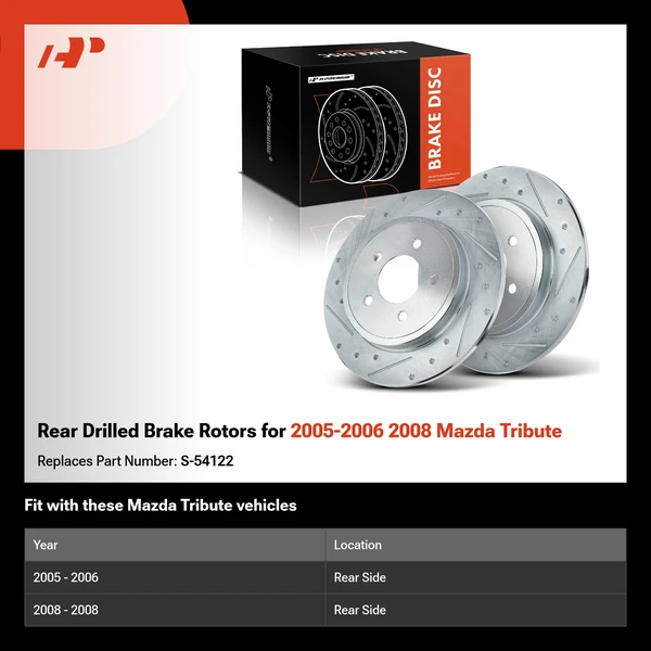 Rear Drilled Brake Rotors for 2005-2006 2008 Mazda Tribute