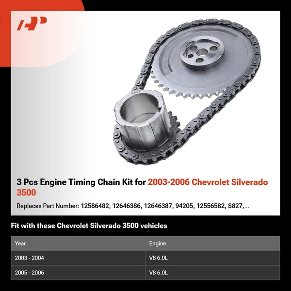 3 Pcs Engine Timing Chain Kit for 2003-2006 Chevrolet Silverado 3500