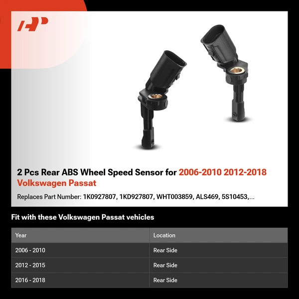 2 Pcs Rear ABS Wheel Speed Sensor for 2006-2010 2012-2018 Volkswagen Passat