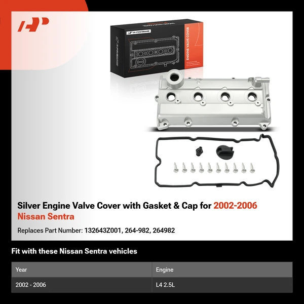 Silver Engine Valve Cover with Gasket & Cap for 2002-2006 Nissan Sentra