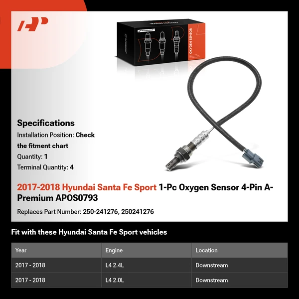 2017-2018 Hyundai Santa Fe Sport 1-Pc Oxygen Sensor 4-Pin A-Premium APOS0793