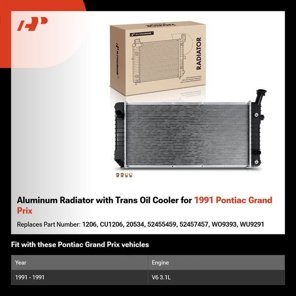 Aluminum Radiator with Trans Oil Cooler for 1991 Pontiac Grand Prix
