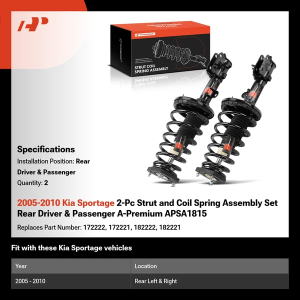 2005-2010 Kia Sportage 2-Pc Strut and Coil Spring Assembly Set Rear Driver & Passenger A-Premium APSA1815