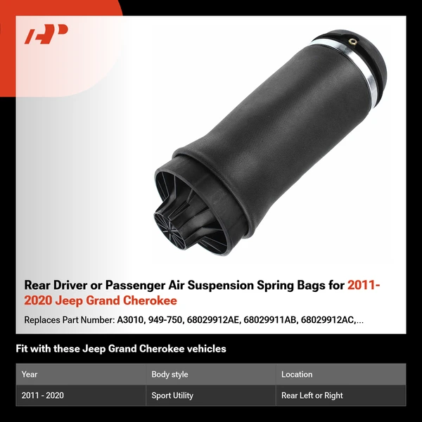 Rear Driver or Passenger Air Suspension Spring Bags for 2011-2020 Jeep Grand Cherokee