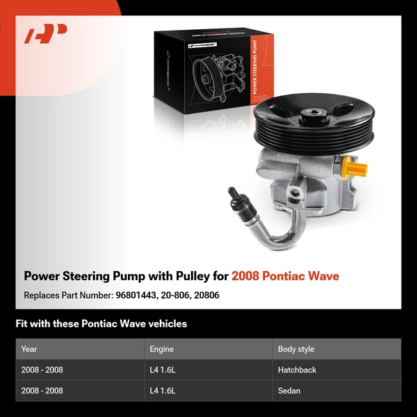 Power Steering Pump with Pulley for 2008 Pontiac Wave