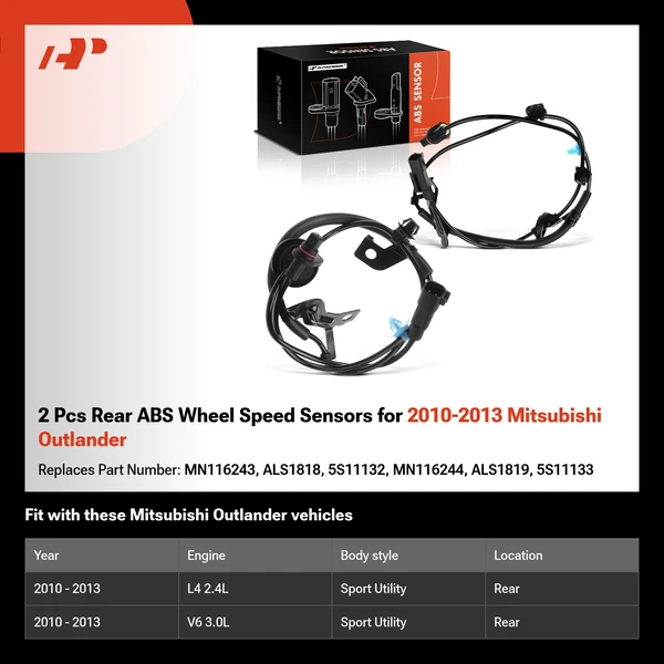 2 Pcs Rear ABS Wheel Speed Sensors for 2010-2013 Mitsubishi Outlander