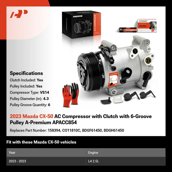2023 Mazda CX-50 AC Compressor with Clutch with 6-Groove Pulley A-Premium APACC854