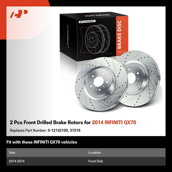 2 Pcs Front Drilled Brake Rotors for 2014 INFINITI QX70