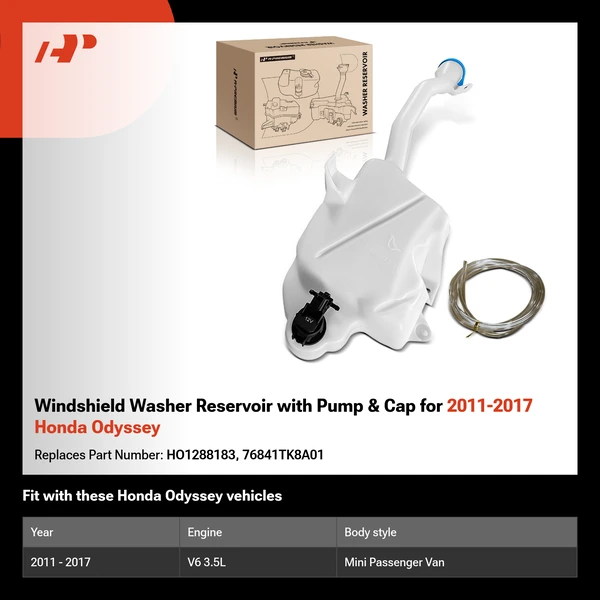 Windshield Washer Reservoir with Pump & Cap for 2011-2017 Honda Odyssey