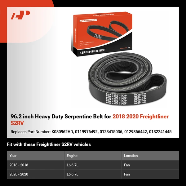 96.2 inch Heavy Duty Serpentine Belt for 2018 2020 Freightliner S2RV