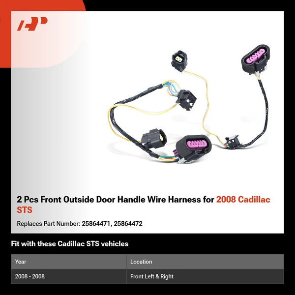 2 Pcs Front Outside Door Handle Wire Harness for 2008 Cadillac STS