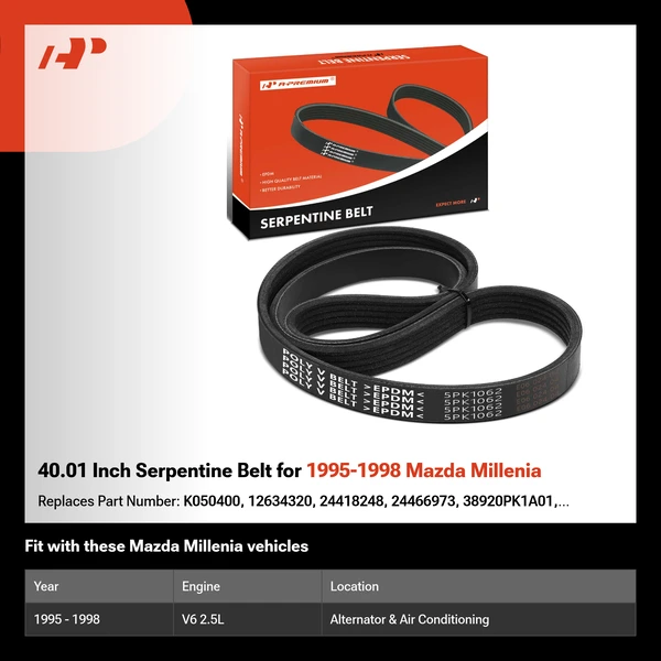 40.01 Inch Serpentine Belt for 1995-1998 Mazda Millenia