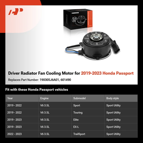Driver Radiator Fan Cooling Motor for 2019-2023 Honda Passport