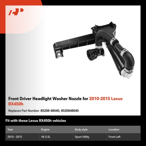 Front Driver Headlight Washer Nozzle for 2010-2015 Lexus RX450h