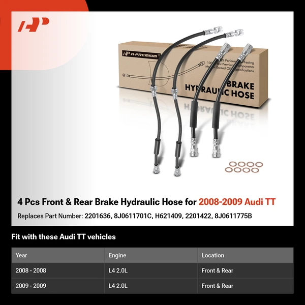 4 Pcs Front & Rear Brake Hydraulic Hose for 2008-2009 Audi TT