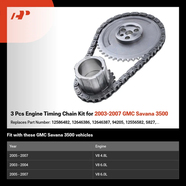 3 Pcs Engine Timing Chain Kit for 2003-2007 GMC Savana 3500