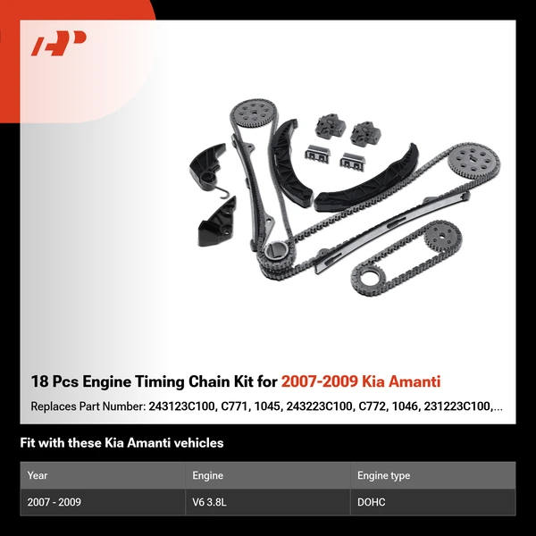 18 Pcs Engine Timing Chain Kit for 2007-2009 Kia Amanti