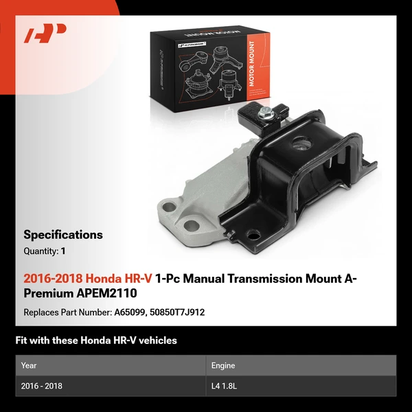 2016-2018 Honda HR-V 1-Pc Manual Transmission Mount A-Premium APEM2110
