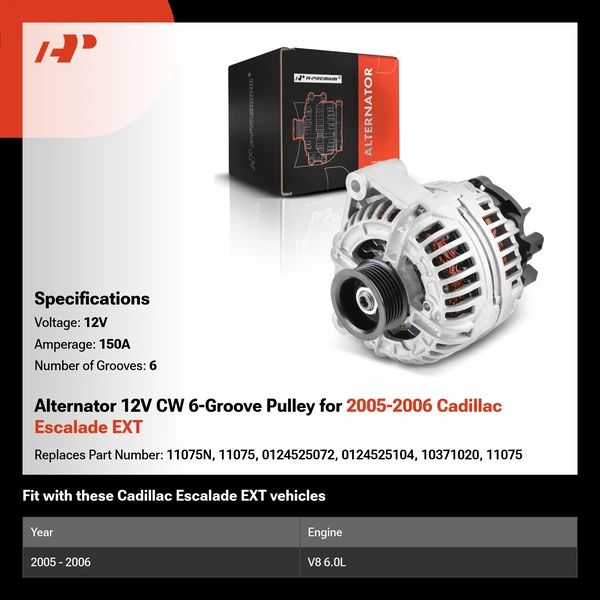 Alternator 12V CW 6-Groove Pulley for 2005-2006 Cadillac Escalade EXT