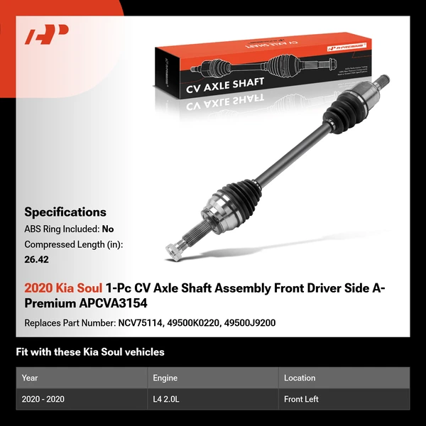 2020 Kia Soul 1-Pc CV Axle Shaft Assembly Front Driver Side A-Premium APCVA3154