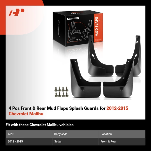 4 Pcs Front & Rear Mud Flaps Splash Guards for 2012-2015 Chevrolet Malibu