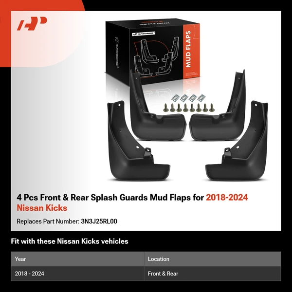 4 Pcs Front & Rear Splash Guards Mud Flaps for 2018-2024 Nissan Kicks
