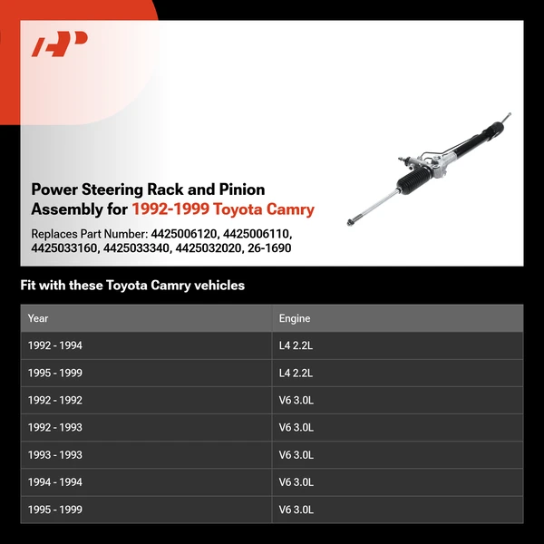 Power Steering Rack and Pinion Assembly for 1992-1999 Toyota Camry