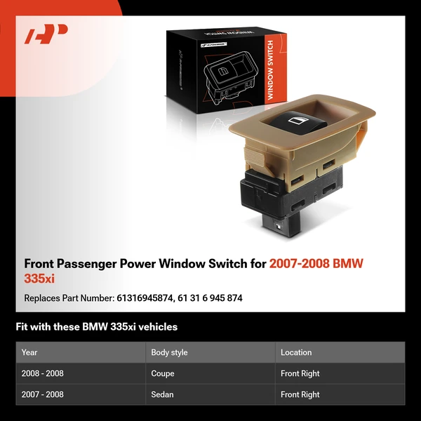 Front Passenger Power Window Switch for 2007-2008 BMW 335xi