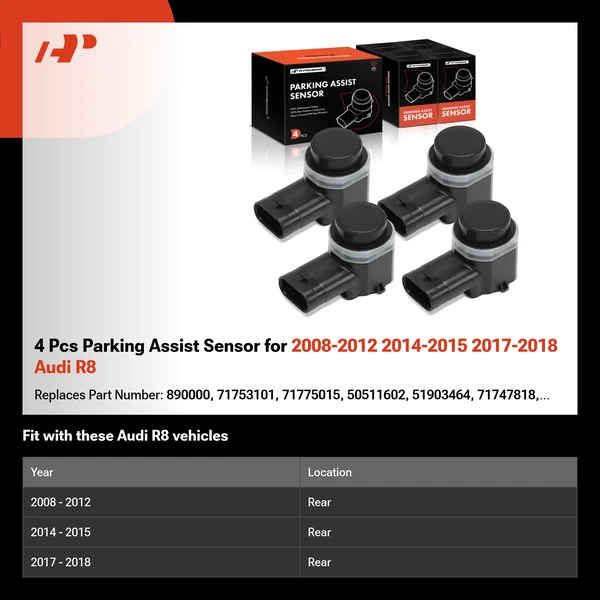 4 Pcs Parking Assist Sensor for 2008-2012 2014-2015 2017-2018 Audi R8