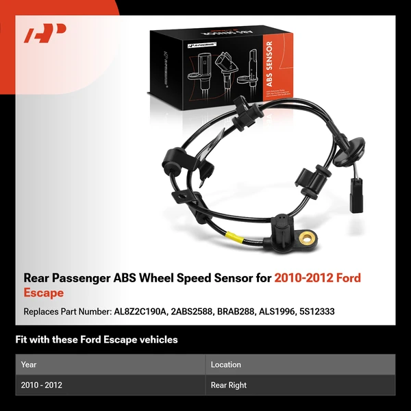Rear Passenger ABS Wheel Speed Sensor for 2010-2012 Ford Escape