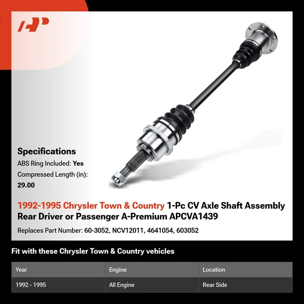 1992-1995 Chrysler Town & Country 1-Pc CV Axle Shaft Assembly Rear Driver or Passenger A-Premium APCVA1439