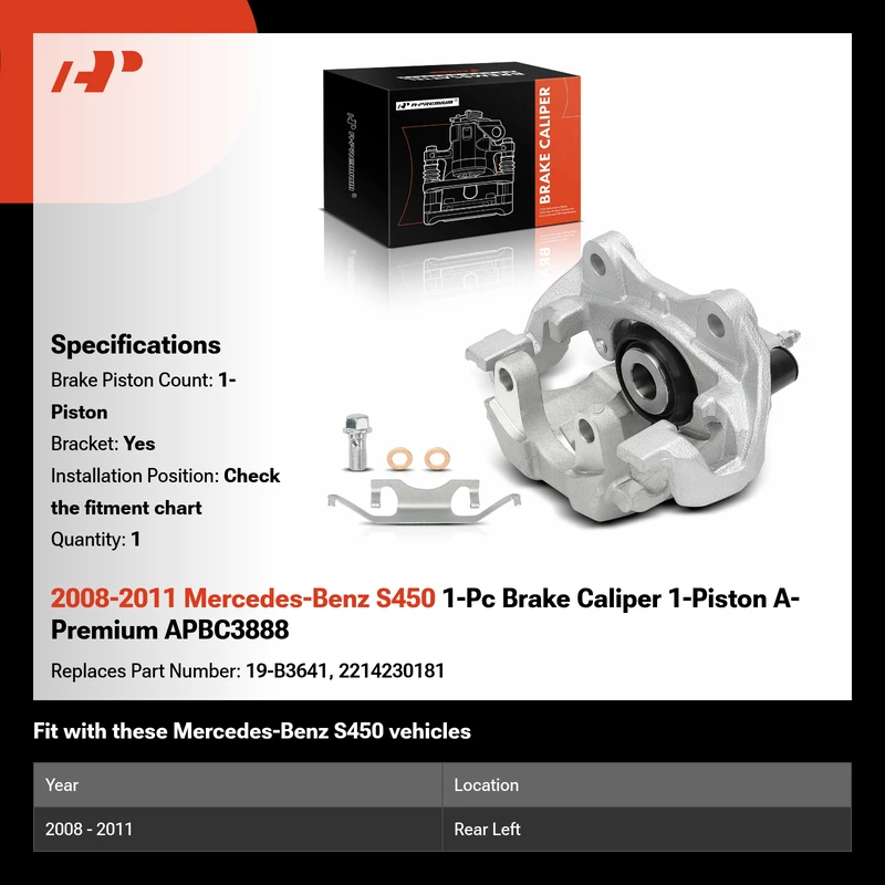 2008-2011 Mercedes-Benz S450 1-Pc Brake Caliper 1-Piston A-Premium APBC3888