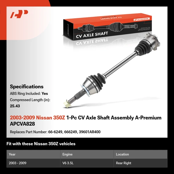 2003-2009 Nissan 350Z 1-Pc CV Axle Shaft Assembly Rear Driver or Passenger A-Premium APCVA828