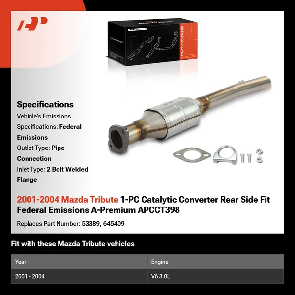 2001-2004 Mazda Tribute 1-PC Catalytic Converter Rear Side Fit Federal Emissions A-Premium APCCT398