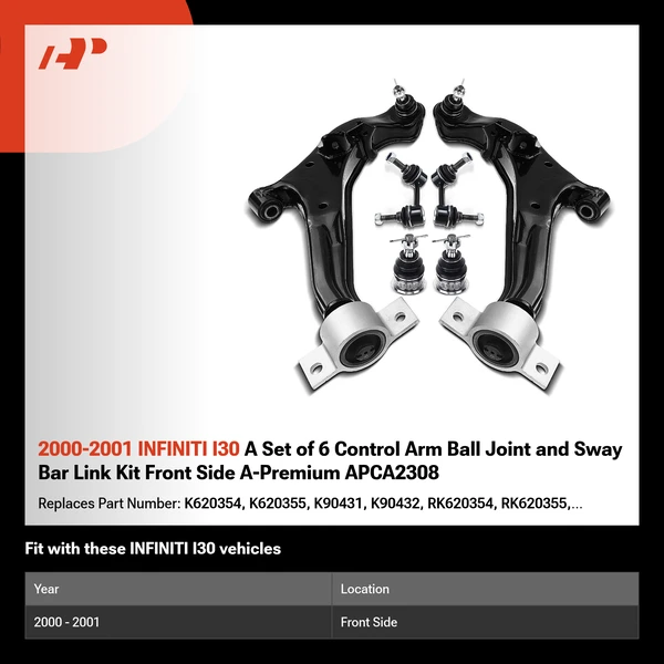 2000-2001 INFINITI I30 A Set of 6 Control Arm Ball Joint and Sway Bar Link Kit Front Side A-Premium APCA2308