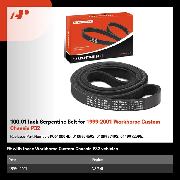 100.01 Inch Serpentine Belt for 1999-2001 Workhorse Custom Chassis P32