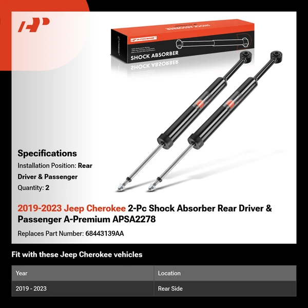 2019-2023 Jeep Cherokee 2-Pc Shock Absorber Rear Driver & Passenger A-Premium APSA2278