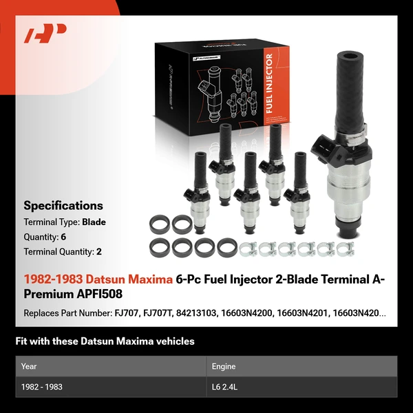 1982-1983 Datsun Maxima 6-Pc Fuel Injector 2-Blade Terminal A-Premium APFI508