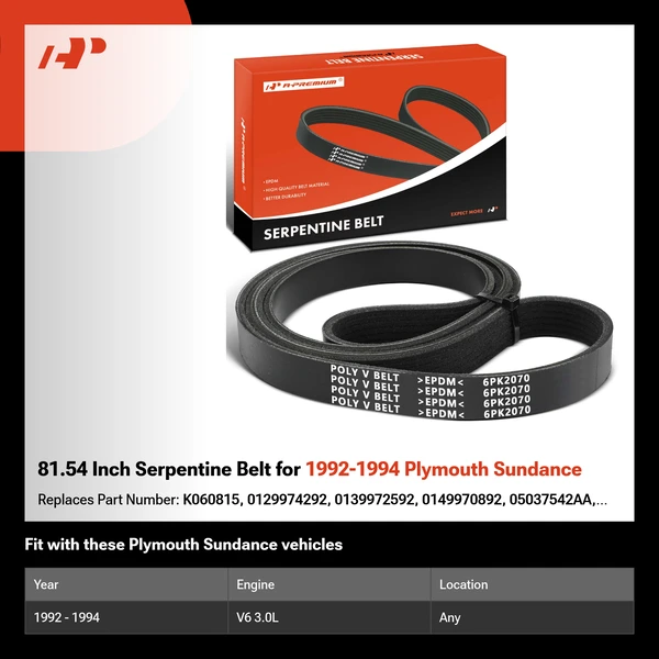81.54 Inch Serpentine Belt for 1992-1994 Plymouth Sundance