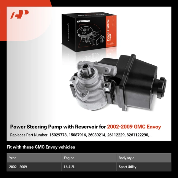 Power Steering Pump with Reservoir for 2002-2009 GMC Envoy