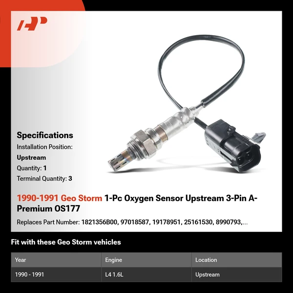 1990-1991 Geo Storm 1-Pc Oxygen Sensor Upstream 3-Pin A-Premium OS177