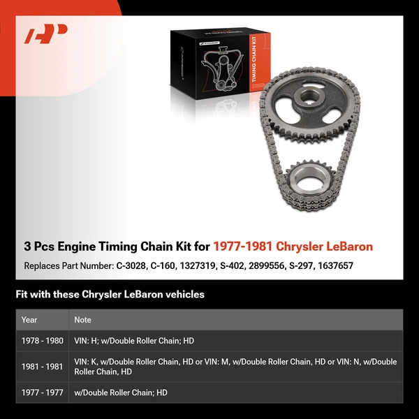3 Pcs Engine Timing Chain Kit for 1977-1981 Chrysler LeBaron