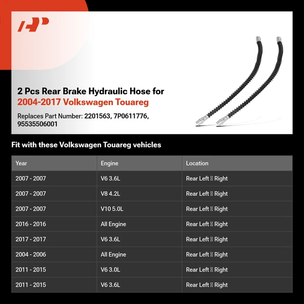 2 Pcs Rear Brake Hydraulic Hose for 2004-2017 Volkswagen Touareg
