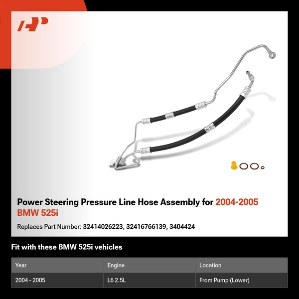 Power Steering Pressure Line Hose Assembly for 2004-2005 BMW 525i