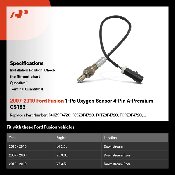 2007-2010 Ford Fusion 1-Pc Oxygen Sensor 4-Pin A-Premium OS183