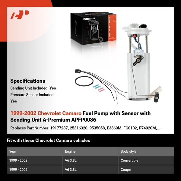 1999-2002 Chevrolet Camaro Fuel Pump with Sensor with Sending Unit A-Premium APFP0036
